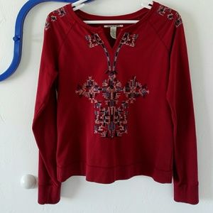 Lucky brand red tribal embroidered sweater